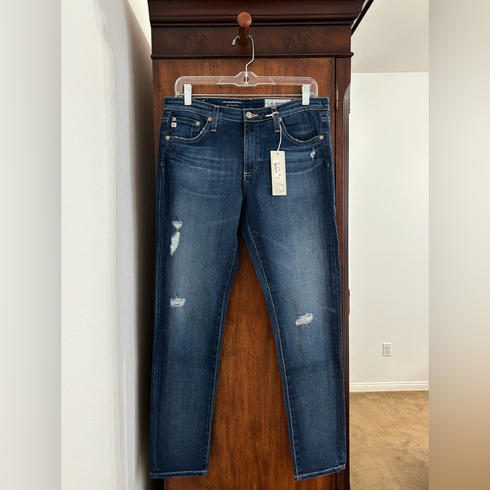 AG Adriano Goldschmied Dark Blue Distressed Skinny Jeans Size 30 Women’s